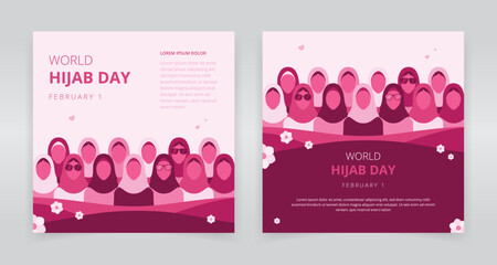 Social media post templates designed for world hijab day, which can be used to support and show the respect for hijab wearing individuals worldwide