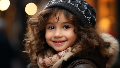 Smiling girl in winter, cheerful and cute generated by AI
