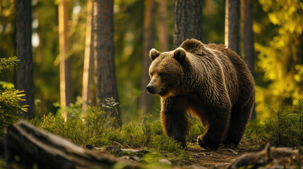 Brown Bear in Natural Habitat Amongst the Forest Trees