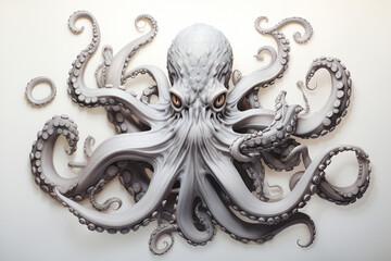 A captivating and curious octopus with intricate tentacles, its otherworldly form portrayed in detailed black and white, creating a mesmerizing image on paper.