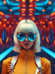 Woman in futuristic costume. Futuristic fashion concept.
