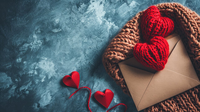 Winter's Embrace Red Knitted Hearts and Cozy Scarf