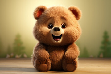 Obraz na płótnie Canvas A lovable cartoon-style bear with a fuzzy coat, a friendly smile, and a warm and cuddly appearance.