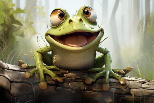 An amusing cartoon-style frog with bulging eyes, webbed feet, and a penchant for hopping adventures.