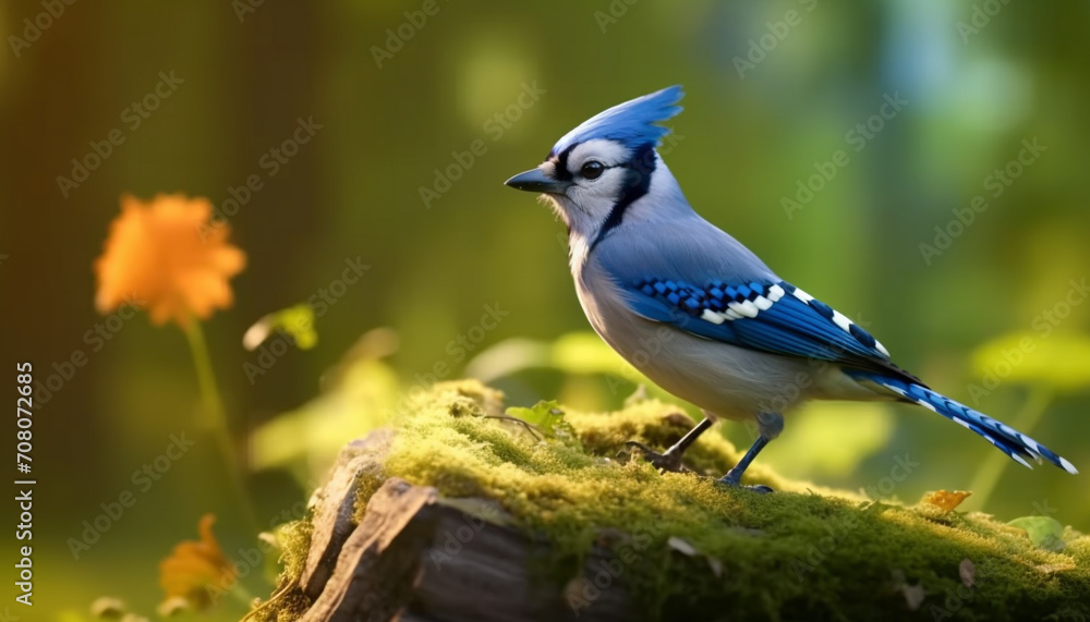 Poster a colorful nuthatch perching on a branch, surrounded by nature generated by ai