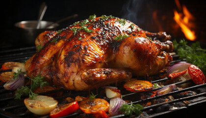 Grilled chicken, roast turkey, cooked meat, healthy homemade barbecue generated by AI