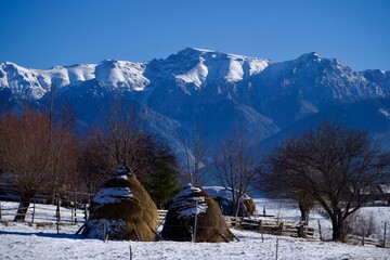 winter landscape in Magura Village, Brasov, Romania