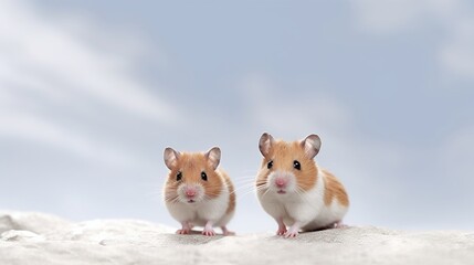 Hamsters outdoors walking on isolated background