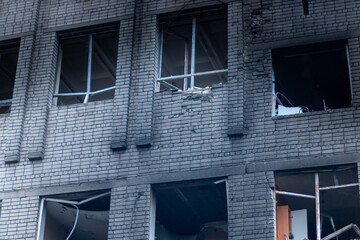 DNEPR, UKRAINE – January 07, 2024
Consequences of a kamikaze drone explosion in a house. Rocket...