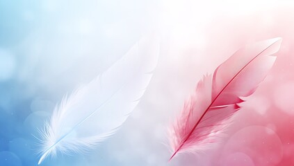 Naklejka premium Beautiful color feathers on soft light background, feather texture wallpaper