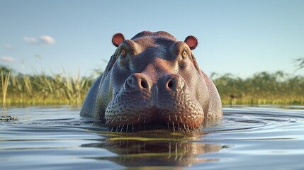 Fototapeta premium Portrait of hippopotamuse in the river