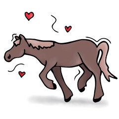 Cute raster illustration for children, cartooned simple horse sketches, lovely colorful character for books