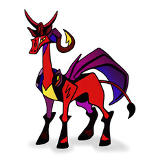 Simple raster illustration for children, cartooned, halloween devil horse, colorful character for books