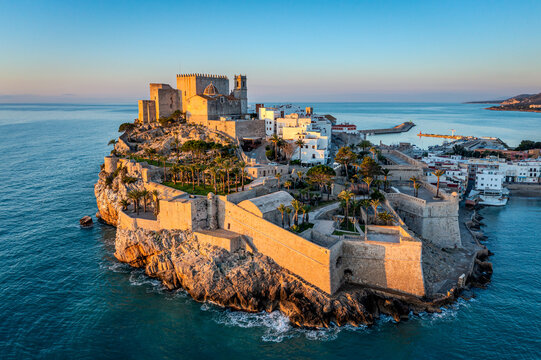 Aerial View of Coastal Town Pe&ntilde;iscola, Castell&oacute;n, Spain
