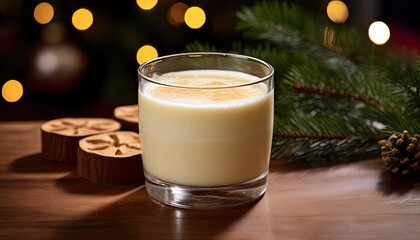 Glass of Eggnog on Wooden Table