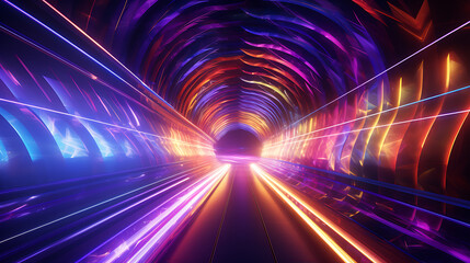 A neon-lit tunnel of intricate patterns, stretching into infinity