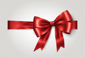 Shiny red satin ribbon on white background. Vector red bow and ribbon