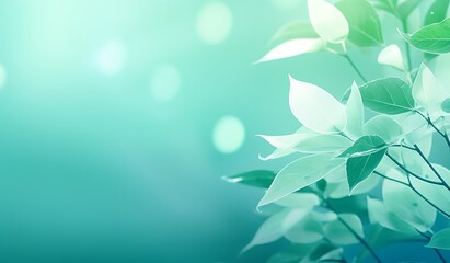 Fresh green leaves with bokeh background and copy space for text