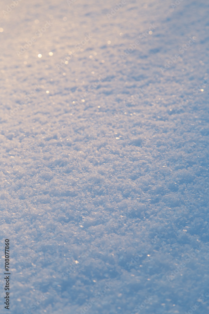 Poster close-up of fresh shiny snow on the ground on a sunny day. abstract winter season background with sh