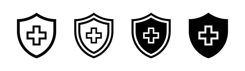 Shield with cross icon set