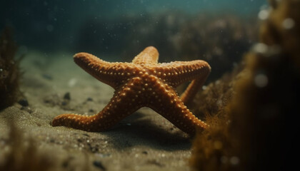 Obraz na płótnie Canvas Underwater beauty starfish, fish, reef, sea life generated by AI