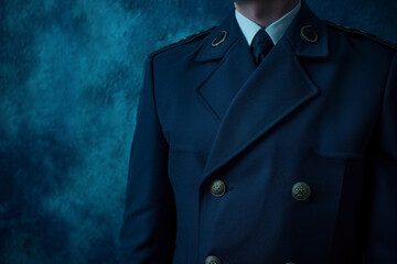 Classic navy uniform backdrop, a professional and timeless background featuring a navy blue color suit.