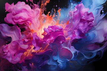 Deep blue and intense magenta liquids clash with explosive force, creating a vibrant and captivating abstract composition filled with explosive energy - obrazy, fototapety, plakaty