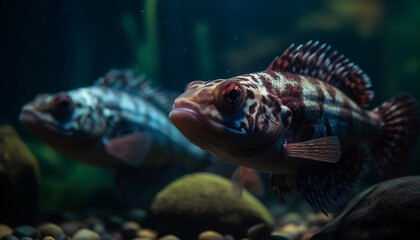 Fototapeta premium Colorful fish swim in a tropical reef, showcasing nature underwater beauty generated by AI