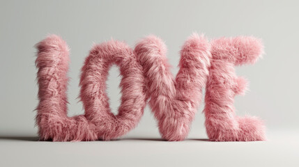 The word love is made out of pink fur - obrazy, fototapety, plakaty