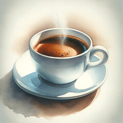 Cup of hot espresso on saucer. AI generated.