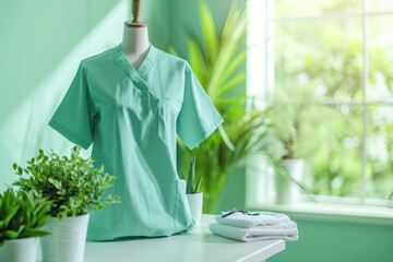 Fresh mint green uniform display, a refreshing background with a fresh mint green color palette.