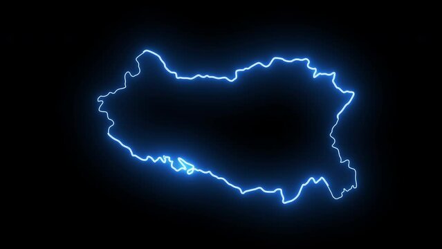 Handan city map animation in China with a glowing neon effect