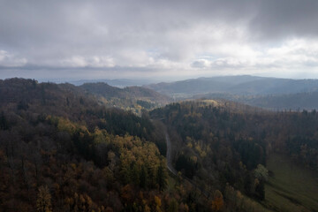 Southern Poland landscape, mountains, autumn, day, sun, sky, clouds, Klodzka Basin, dramatic and majestic scenery