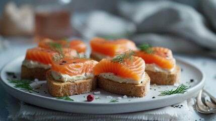 Valentines day Food Styling, Delicate Heart-Shaped Tea Sandwiches with Pink Salmon and Dill