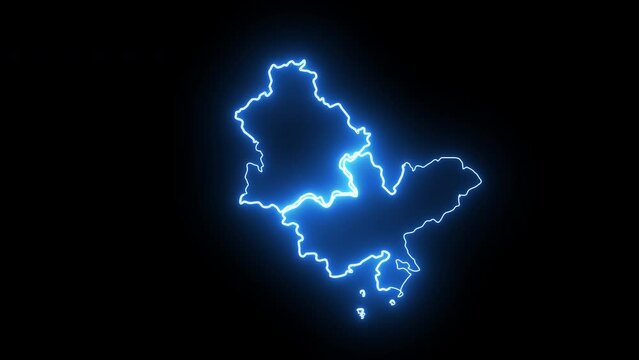 Huizhou city map animation in China with a glowing neon effect