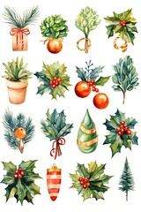 Christmas watercolor decoration clipart