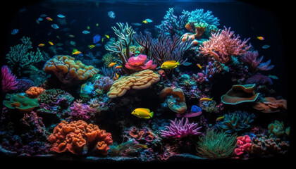 Naklejka na ściany i meble Underwater reef fish in nature, multi colored coral below tropical sea generated by AI