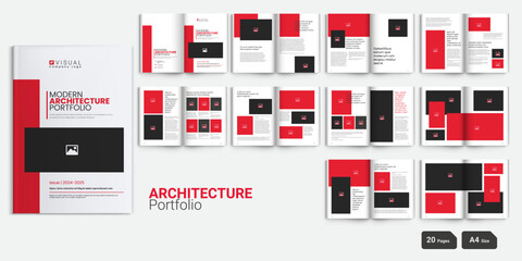 Red Modern Architecture Portfolio Catalog Design Architecture Portfolio Catalog Layout - obrazy, fototapety, plakaty
