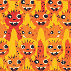 Kid-Friendly Smiling Dragon Face Seamless Pattern