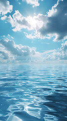 Azure Dreams: A Tranquil Blue Background with Wispy Clouds and Reflective Waters - obrazy, fototapety, plakaty