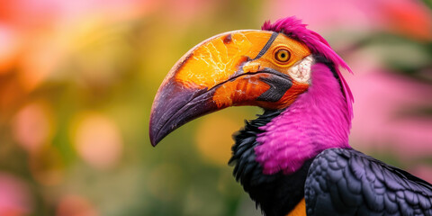 Vivid Plumage: Colorful Knobbed Hornbill in Natural Habitat
