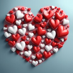 Red glossy shiny heart shape isolated on color background with reflection effect