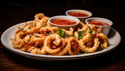 Plate With Fried Calamari and Dipping Sauces