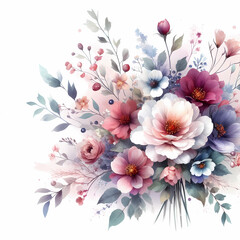 Watercolor wildflower floral clipart with white background