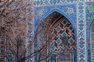 Uzbekistan ornament, pattern, exterior. Samarkand. Central Asia