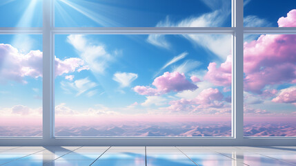 View of clean blue sky through the window, concept of  calm atmosphere