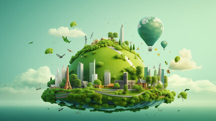 Environmental technology concept. Sustainable development goals. SDGs. Green Earth with Environment icons. Saving the environment, and environmentally sustainable. Environment World Earth Day