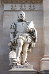 Statue of Miguel Cervantes near National Library of Spain in Madrid, Spain	
