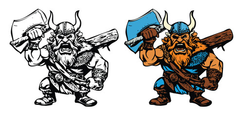 Viking with rage holding an Axe Mascot Vector