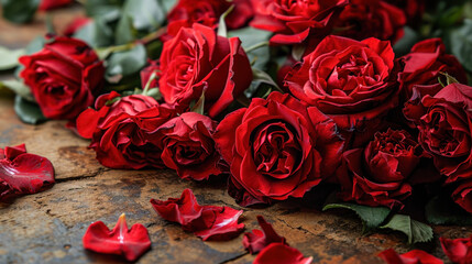 Romantic Valentine's Day Background with Beautiful Heart-Shaped Red Roses, Love, Passion, and Affection in Every Petal